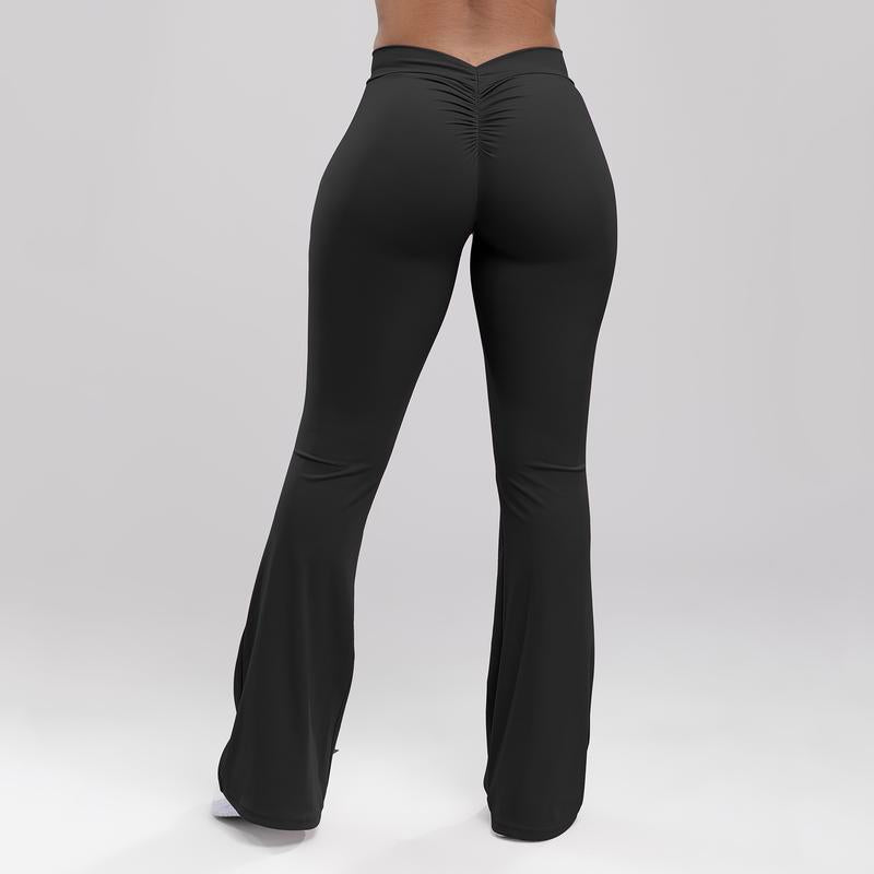 Women'S High Waist Flare Yoga Trousers - V Back Scrunch Butt Stretch Hip Lifting Tights for Gym and Casual Daily Wear, Wide Leg Fit