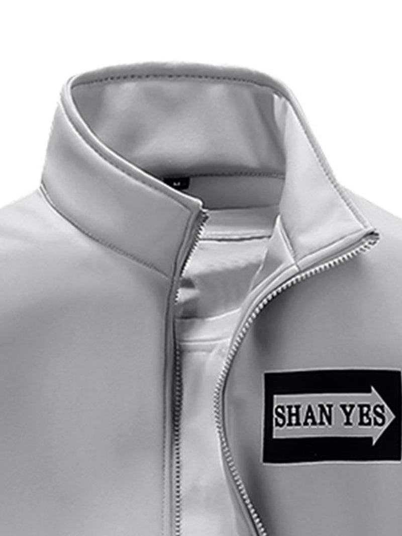 Men'S Letter Print Zip up Sweatshirt & Drawstring Waist Sweatpants Set, Casual Funnel Neck Long Sleeve Outerwear & Pocket Jogger Pants for Spring & Fall