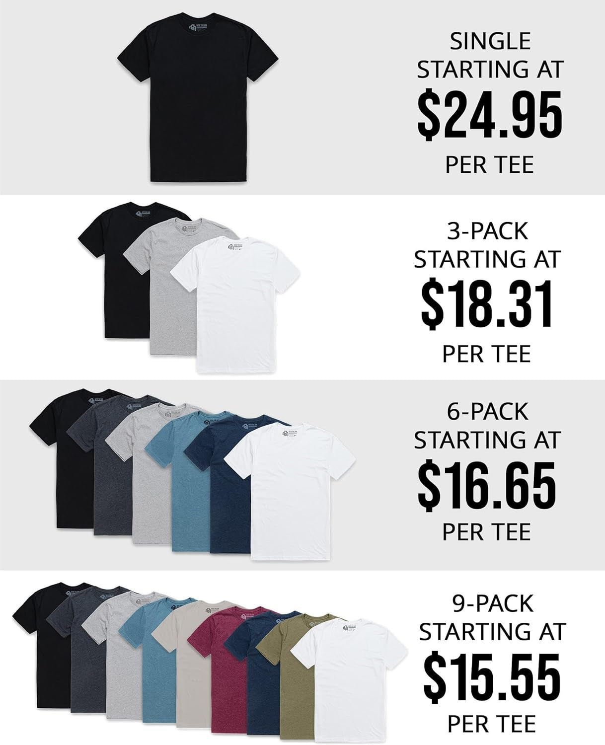 Mens T Shirt - Short Sleeve Crew Neck Soft Fitted Tees S - 4XL Fresh Classic Tshirts