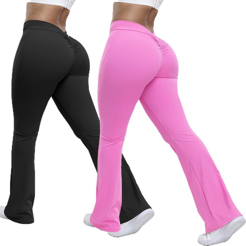 Women'S High Waist Flare Yoga Trousers - V Back Scrunch Butt Stretch Hip Lifting Tights for Gym and Casual Daily Wear, Wide Leg Fit
