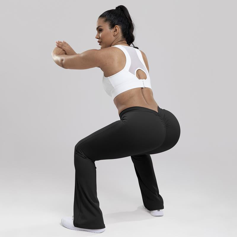 Women'S High Waist Flare Yoga Trousers - V Back Scrunch Butt Stretch Hip Lifting Tights for Gym and Casual Daily Wear, Wide Leg Fit