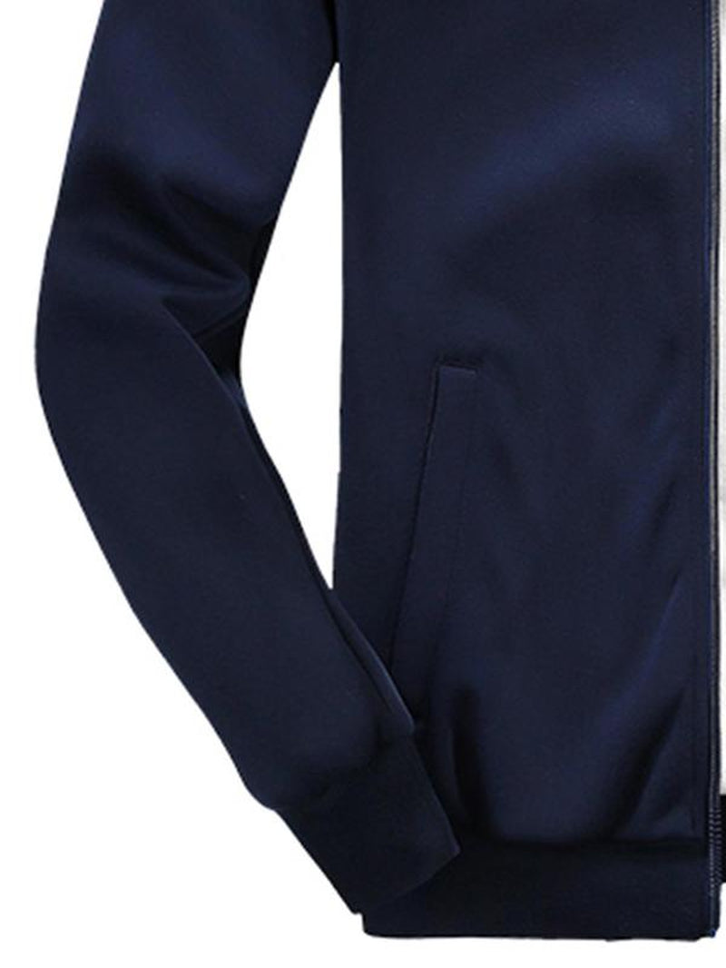 Men'S Letter Print Zip up Sweatshirt & Drawstring Waist Sweatpants Set, Casual Funnel Neck Long Sleeve Outerwear & Pocket Jogger Pants for Spring & Fall