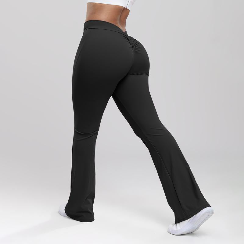 Women'S High Waist Flare Yoga Trousers - V Back Scrunch Butt Stretch Hip Lifting Tights for Gym and Casual Daily Wear, Wide Leg Fit