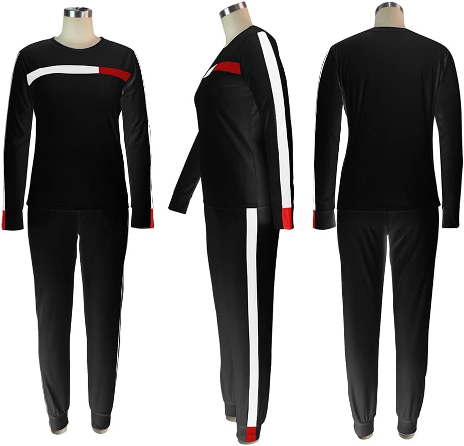 2 Piece Outfits for Women Sexy Stripe Sweatsuits Casual O-Neck Long Sleeve T-Shirt Skinny Pants Sports Set Fall