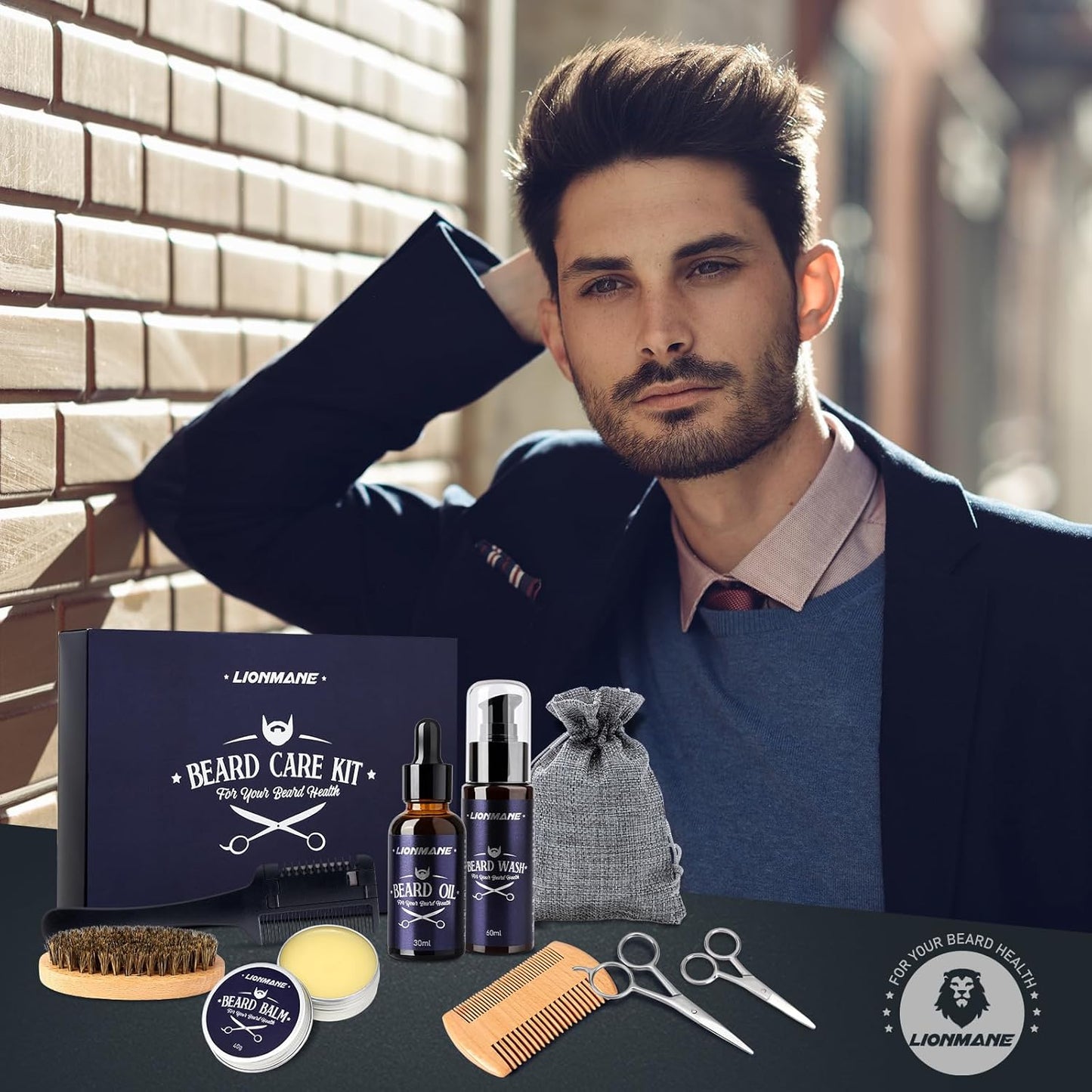 Beard Care Kit for Men, Dad Father’S Day Gifts, Beard Mustache Grooming Kit-Beard Balm, Beard Wash, Beard Oil, Brush, Scissors, Birthday Anniversary Daily Gifts for Husband/Boyfriend/Him