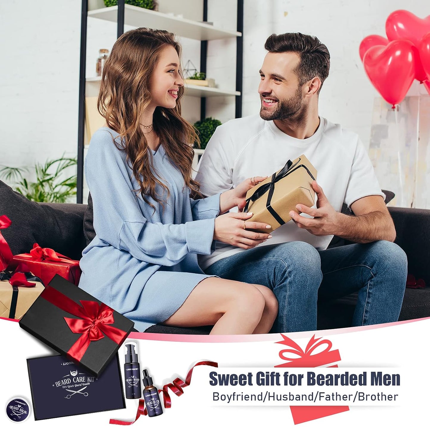Beard Care Kit for Men, Dad Father’S Day Gifts, Beard Mustache Grooming Kit-Beard Balm, Beard Wash, Beard Oil, Brush, Scissors, Birthday Anniversary Daily Gifts for Husband/Boyfriend/Him
