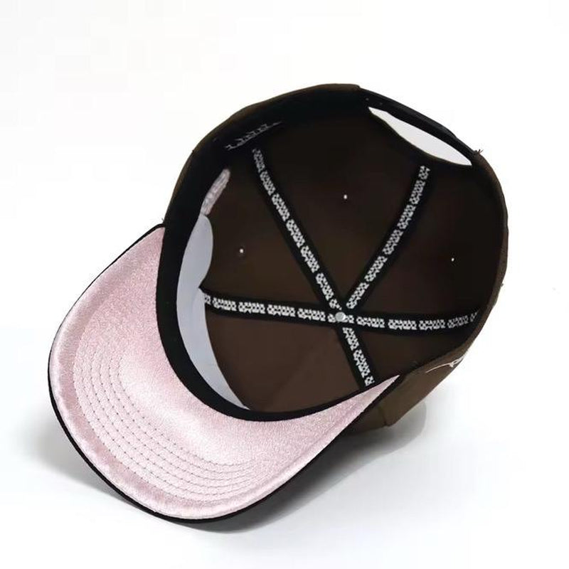 SATIN PINK under BRIM HYBRID SD CUSTOM WS CHAMPS HAT SNAPBACK BROWN/BLACK