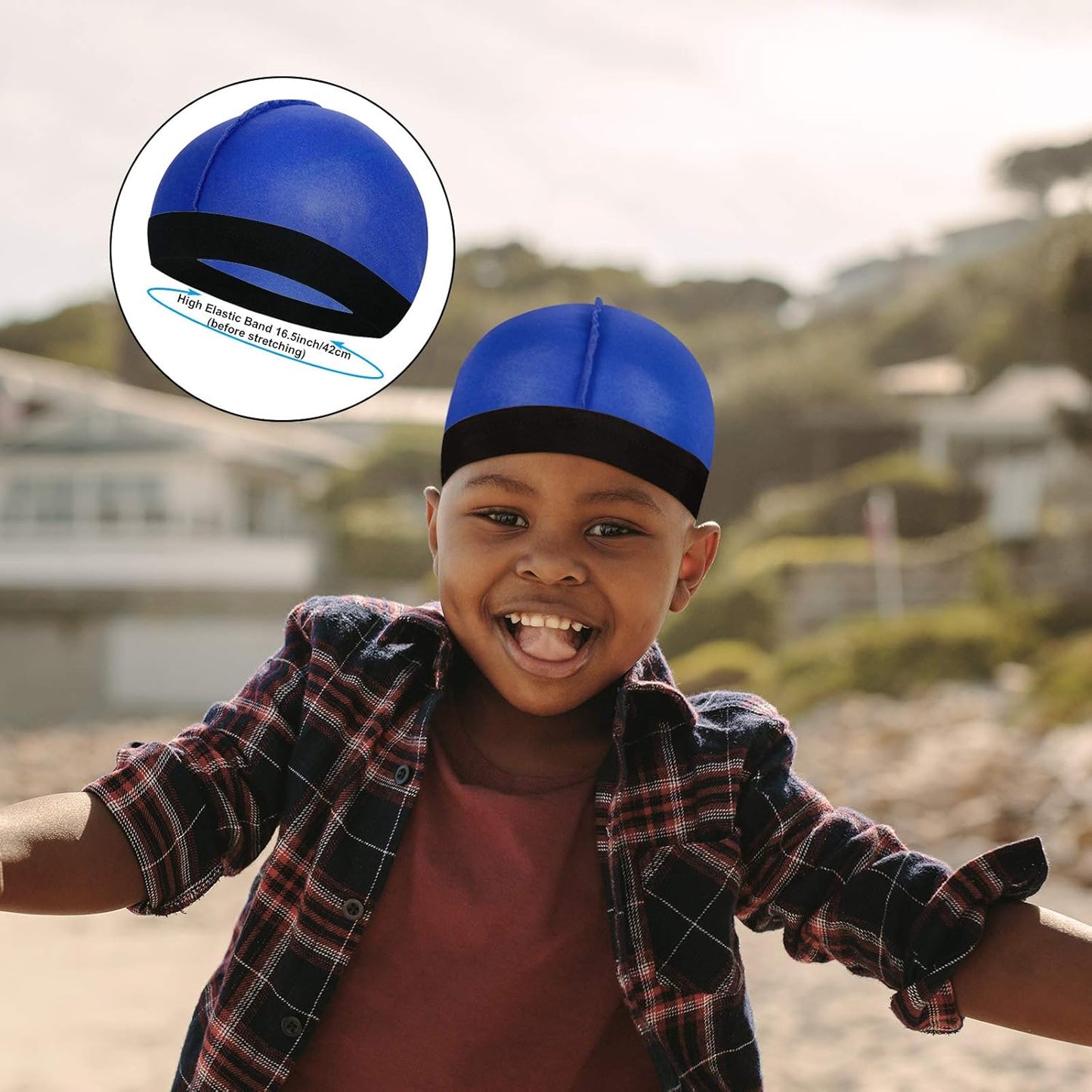 6 Pieces Kids Satin Durags with Wave Caps Set Unisex 360 Wave Headwraps with Long Tail and Wide Straps