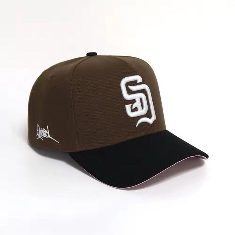 SATIN PINK under BRIM HYBRID SD CUSTOM WS CHAMPS HAT SNAPBACK BROWN/BLACK