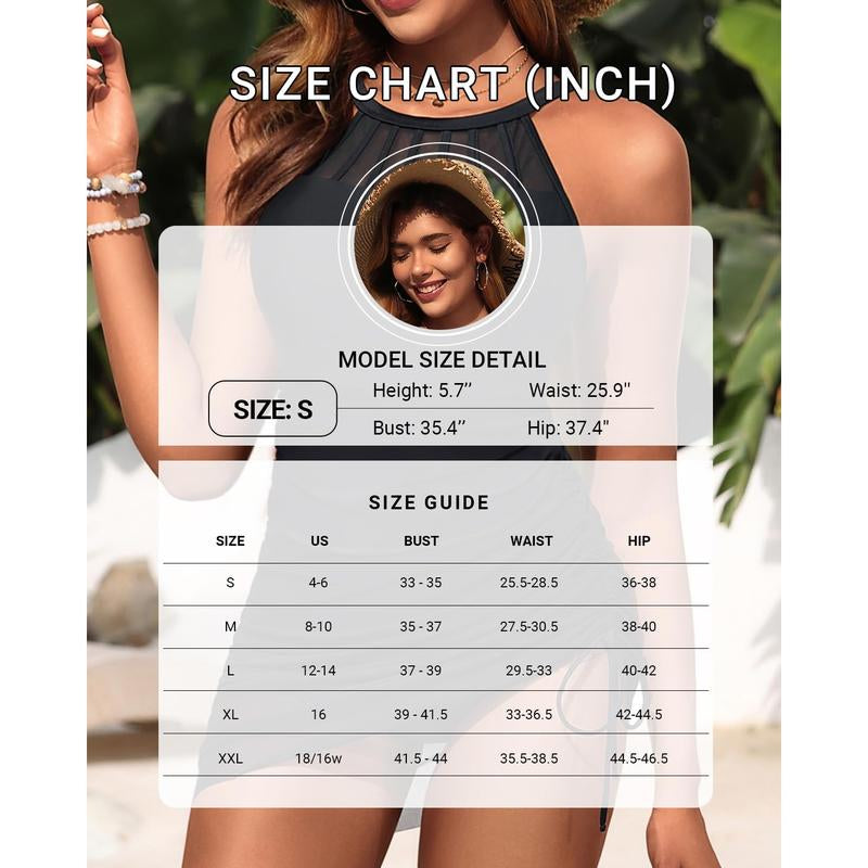 Womens Swim Dress One Piece - Swimsuit with Skirt Tummy Control Bathing Suit High Neck Mesh Swimwear 2025 Dealsforyoudays