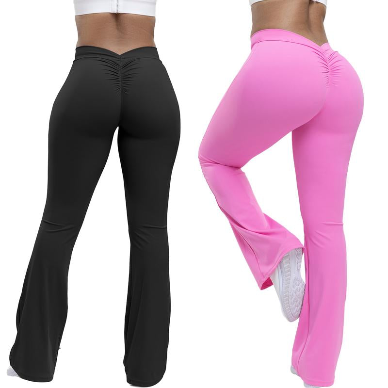 Women'S High Waist Flare Yoga Trousers - V Back Scrunch Butt Stretch Hip Lifting Tights for Gym and Casual Daily Wear, Wide Leg Fit