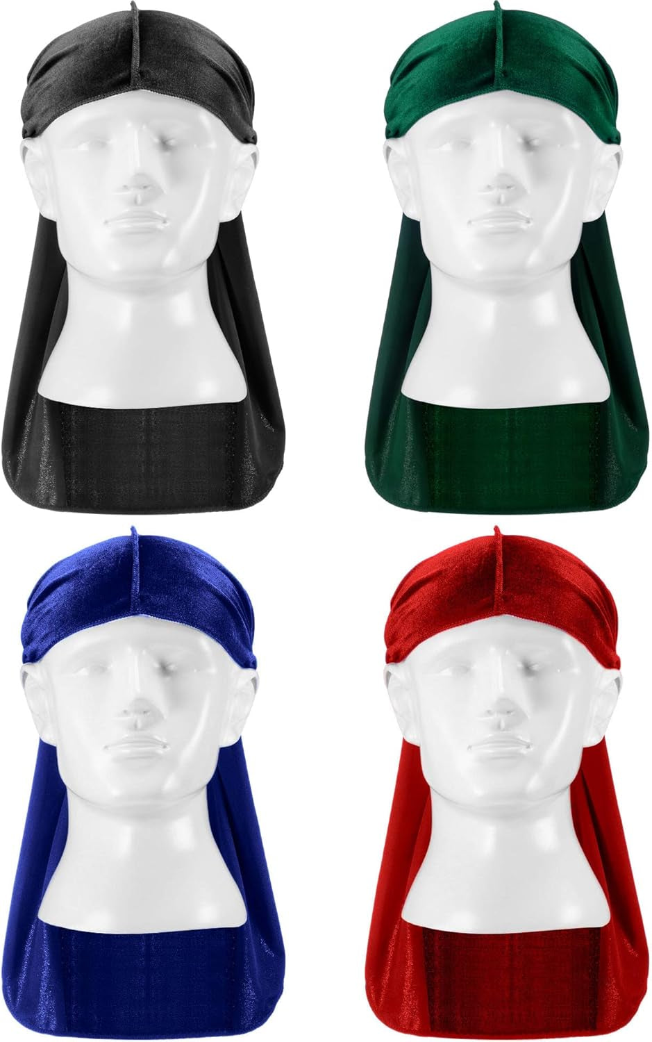 4 Pieces Men'S Velvet Durag with Long Tail Soft Durag Headwraps for 360 Waves