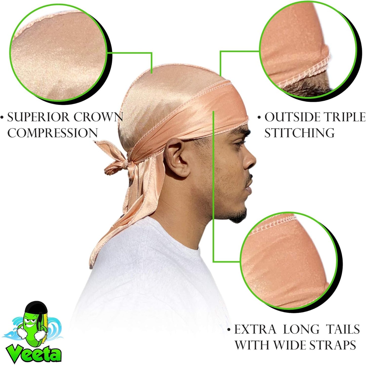 Superior Silk Durag - Smooth Silk Durag for Men & Women, Long Double Wide Straps, outside Seam Triple Stitch Du Rag