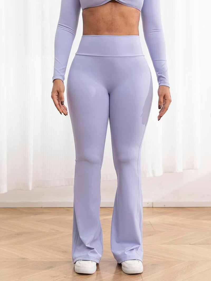 Women'S Solid High Waist Ruched Sports Tummy Control Leggings, Sporty Comfy High Stretch Flare Leg Leggings, Ladies Sportswear for Yoga Gym Yoga Workout