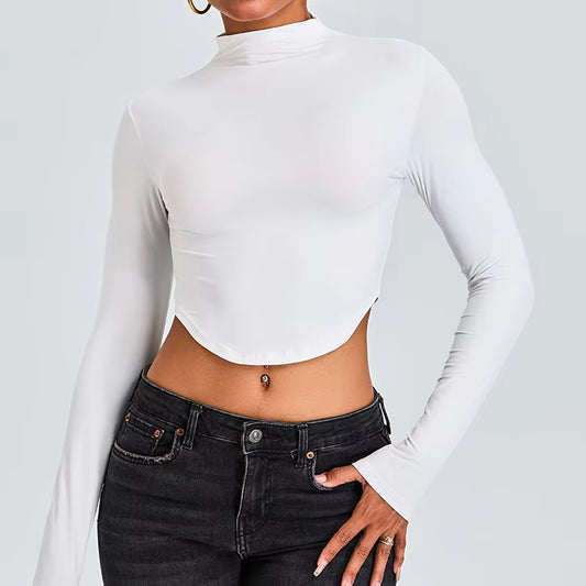 New Sexy Women Crop Tops Yoga T-Shirts Sports Top Long Sleeve Running Shirts Exposed Navel Quick Dry Fitness Gym Sport Wear