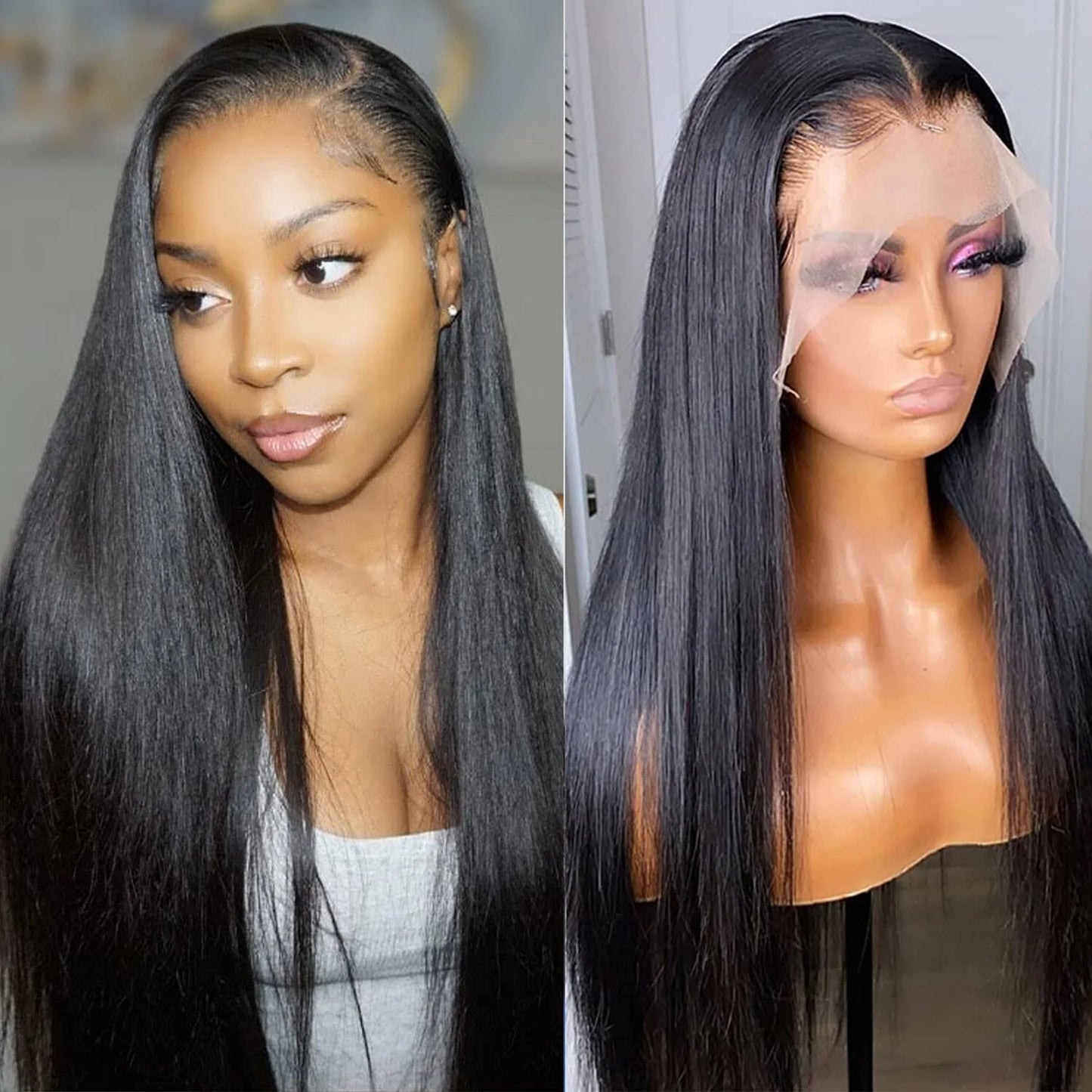 Brazilian Hair Wigs Straight 13X4 Lace Front Wigs Human Hair Lace Frontal Human Hair Wigs for Blak Women 180 Density Pre Plucked Remy Virgin Hair Natural Black Color 26 Inch