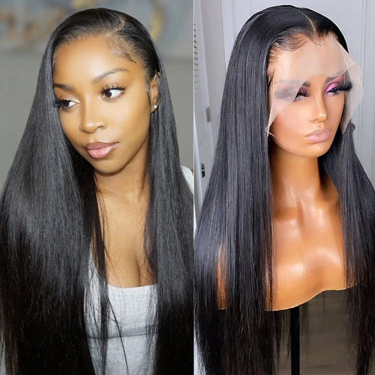 Brazilian Hair Wigs Straight 13X4 Lace Front Wigs Human Hair Lace Frontal Human Hair Wigs for Blak Women 180 Density Pre Plucked Remy Virgin Hair Natural Black Color 26 Inch