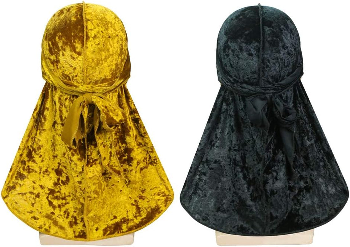 2 PCS Crushed Velvet Wave Durag – Premium Soft Durag Headwear with Extra Long Tail Perfect for 360 Waves