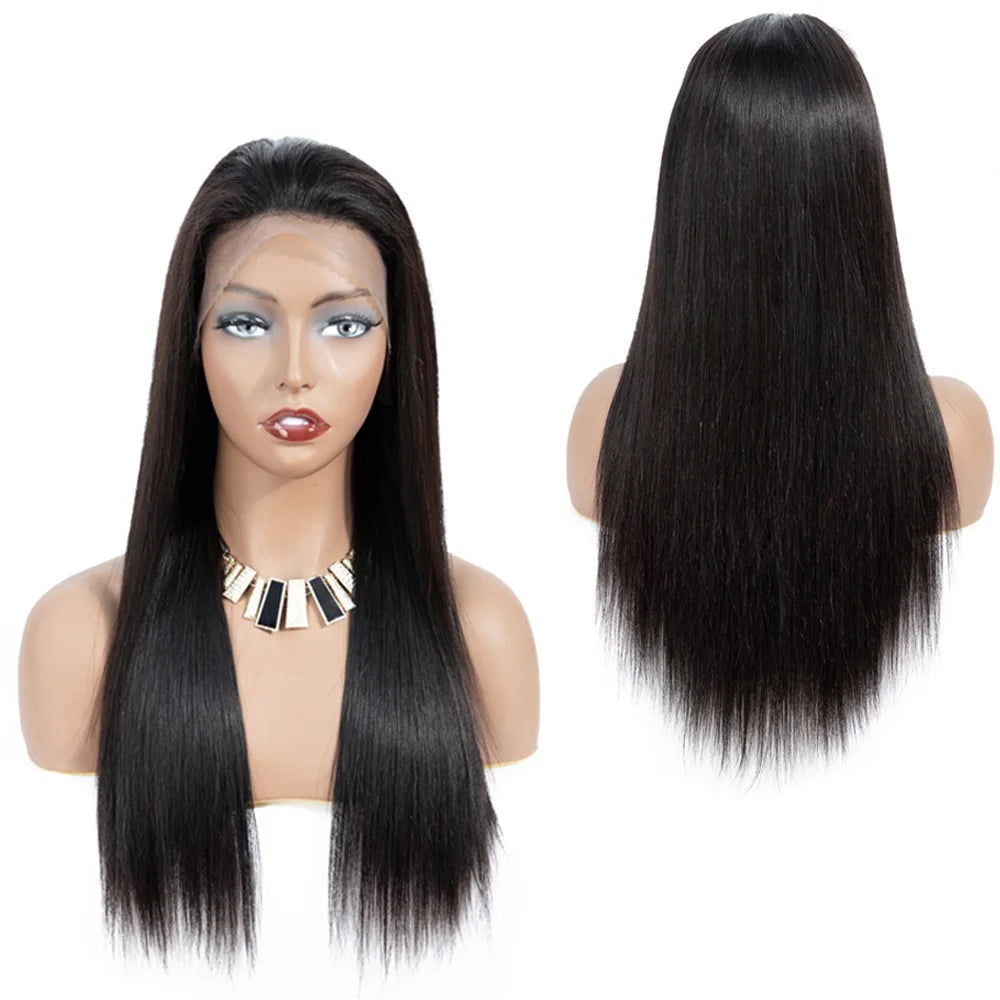 Brazilian Hair Wigs Straight 13X4 Lace Front Wigs Human Hair Lace Frontal Human Hair Wigs for Blak Women 180 Density Pre Plucked Remy Virgin Hair Natural Black Color 26 Inch
