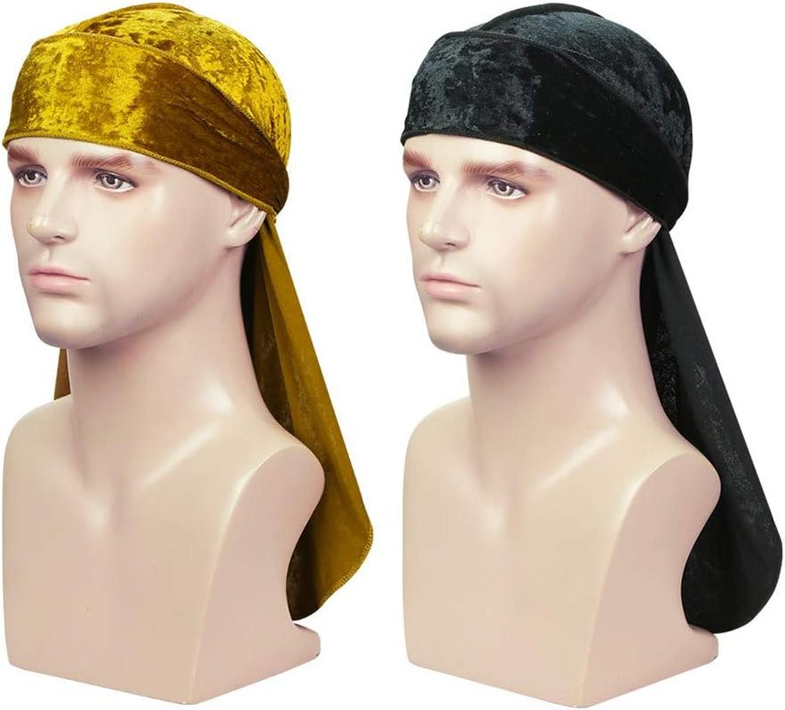 2 PCS Crushed Velvet Wave Durag – Premium Soft Durag Headwear with Extra Long Tail Perfect for 360 Waves