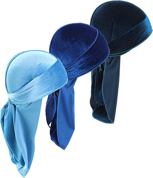 Durags Doo Rag Dew Rags for Men 360 Waves 3Pack Velvet Durags Headwear Skull Hat Headwraps for Men Women