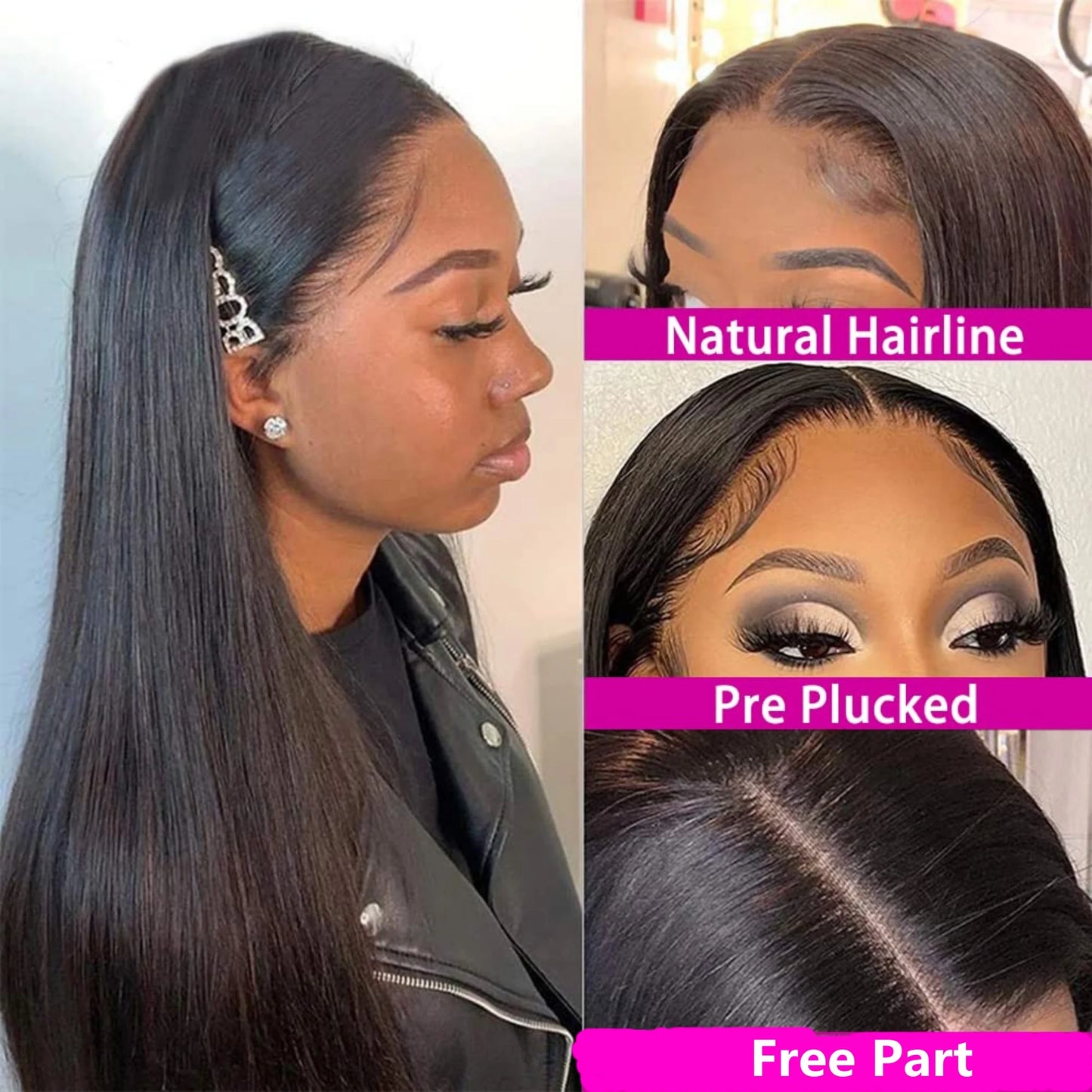 Brazilian Hair Wigs Straight 13X4 Lace Front Wigs Human Hair Lace Frontal Human Hair Wigs for Blak Women 180 Density Pre Plucked Remy Virgin Hair Natural Black Color 26 Inch