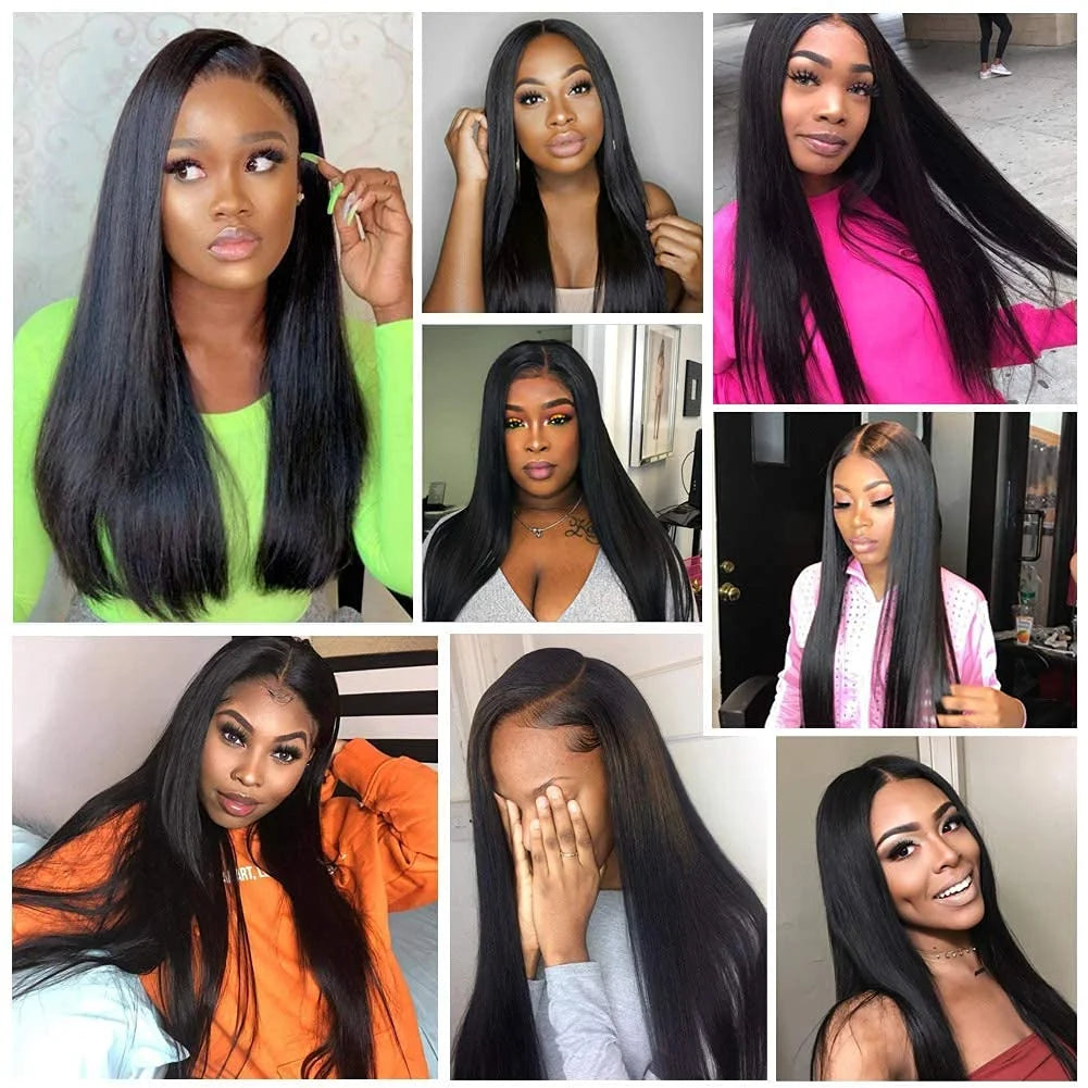 Brazilian Hair Wigs Straight 13X4 Lace Front Wigs Human Hair Lace Frontal Human Hair Wigs for Blak Women 180 Density Pre Plucked Remy Virgin Hair Natural Black Color 26 Inch