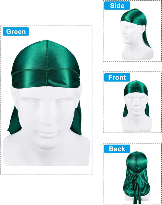 12 Pieces Silky Durag Caps Soft Long Tail Headscarf Elastic Wide Straps Headwraps for Women Men Favors, 12 Colors