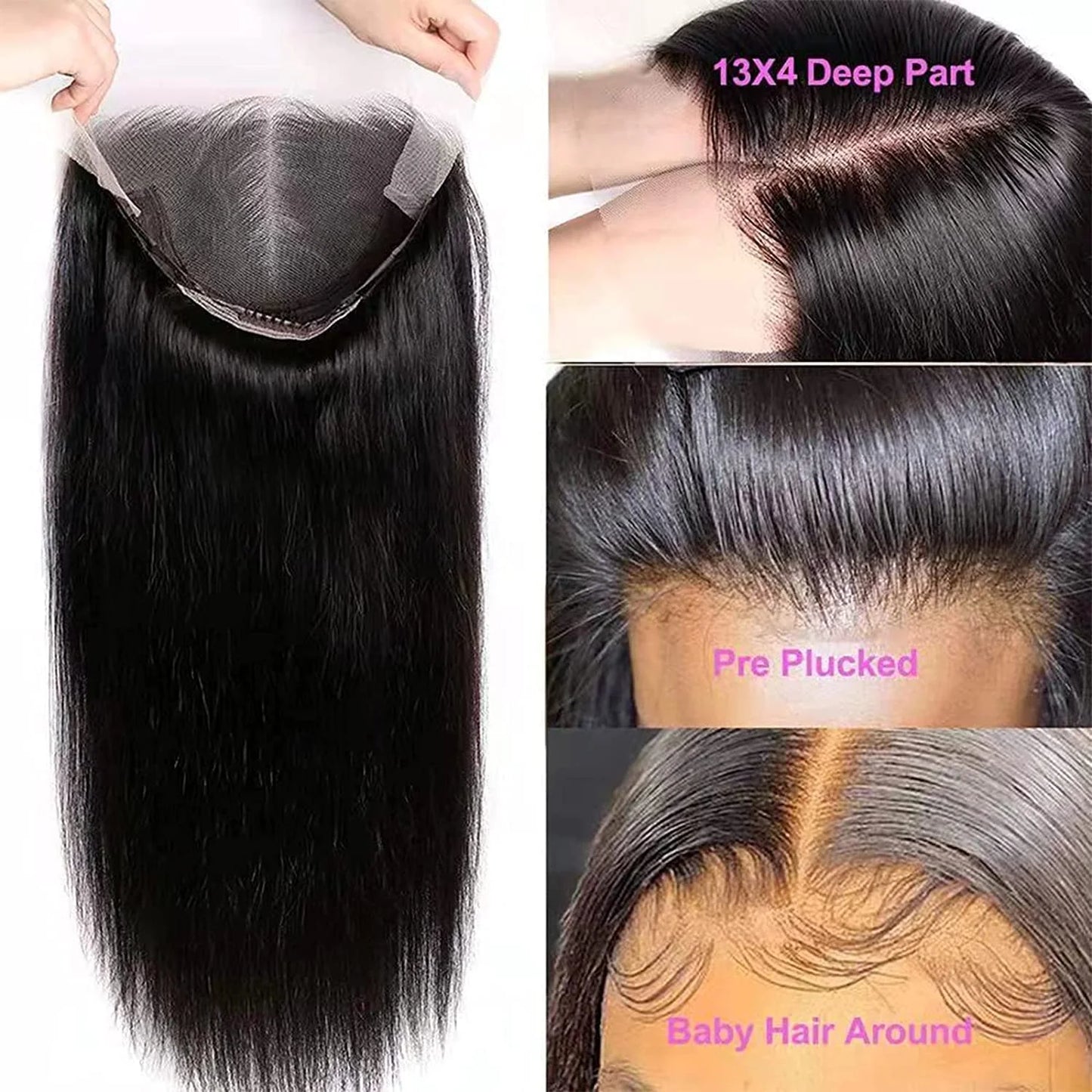 Brazilian Hair Wigs Straight 13X4 Lace Front Wigs Human Hair Lace Frontal Human Hair Wigs for Blak Women 180 Density Pre Plucked Remy Virgin Hair Natural Black Color 26 Inch