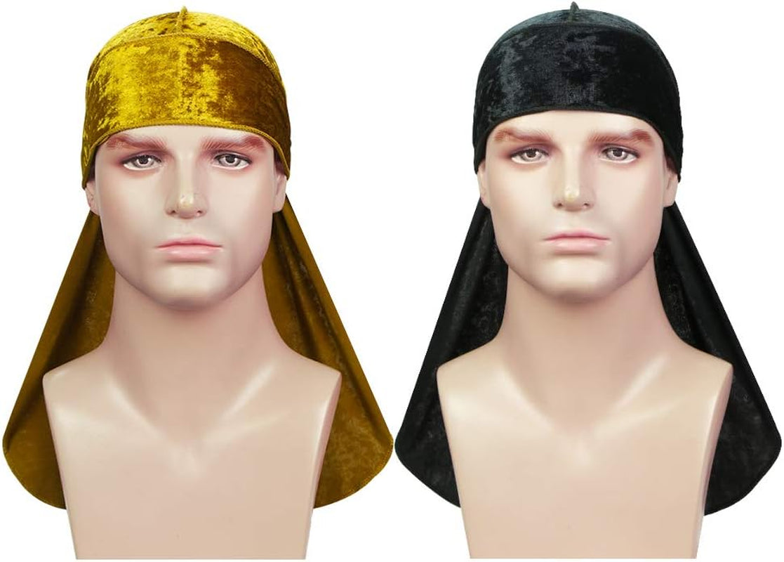 2 PCS Crushed Velvet Wave Durag – Premium Soft Durag Headwear with Extra Long Tail Perfect for 360 Waves