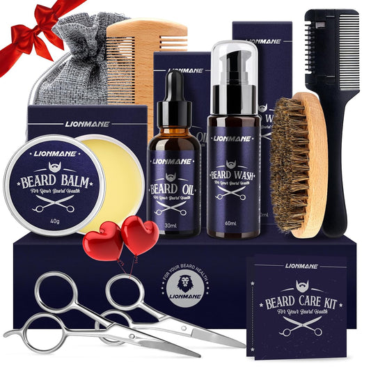 Beard Care Kit for Men, Dad Father’S Day Gifts, Beard Mustache Grooming Kit-Beard Balm, Beard Wash, Beard Oil, Brush, Scissors, Birthday Anniversary Daily Gifts for Husband/Boyfriend/Him