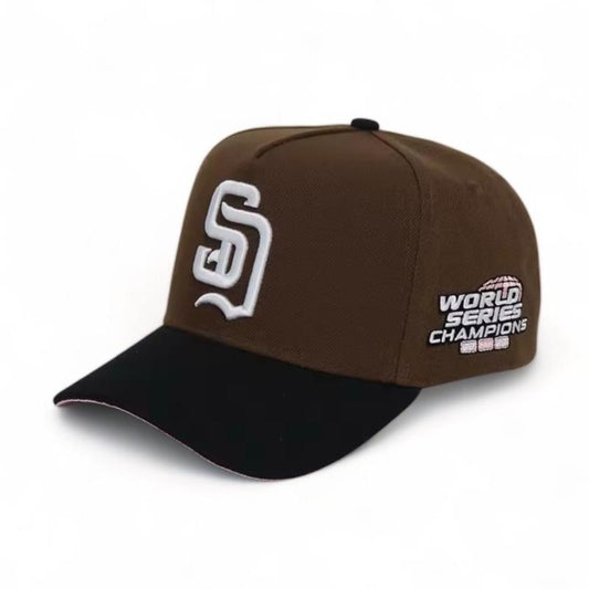 SATIN PINK under BRIM HYBRID SD CUSTOM WS CHAMPS HAT SNAPBACK BROWN/BLACK