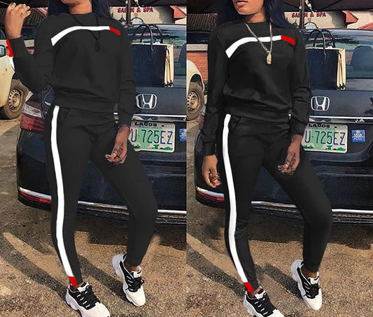 2 Piece Outfits for Women Sexy Stripe Sweatsuits Casual O-Neck Long Sleeve T-Shirt Skinny Pants Sports Set Fall